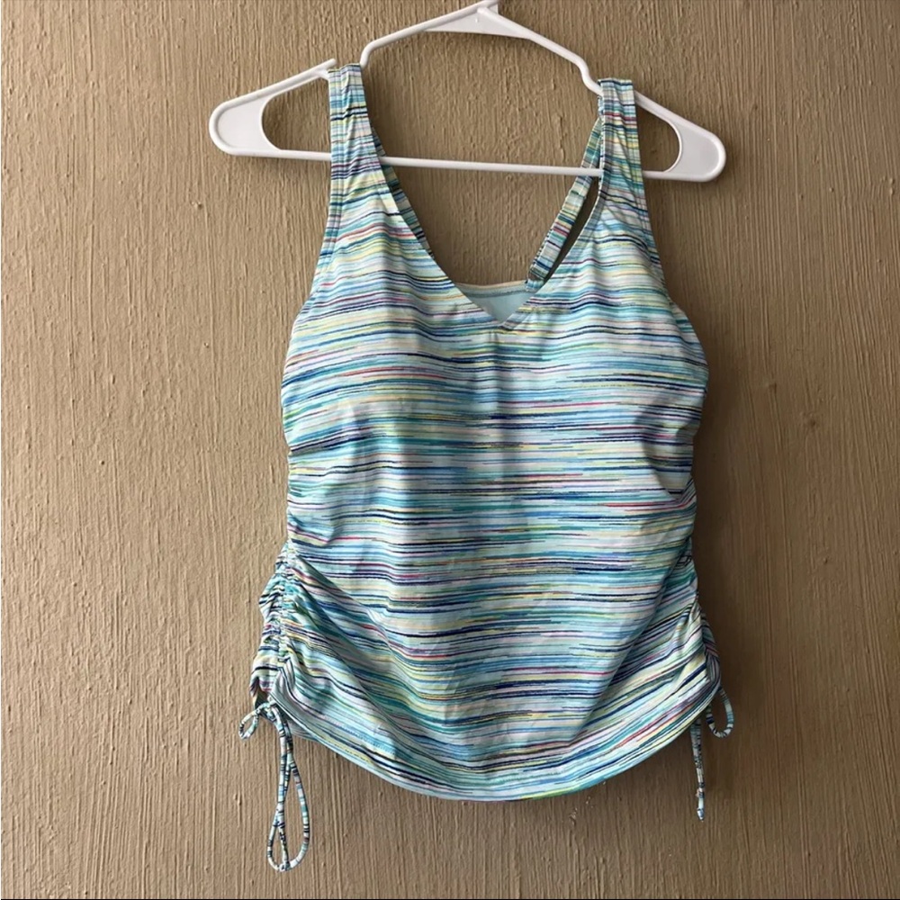 Lands' End Women Swim Top Tankini 8P 522630 Drawstring Petite Space Dye